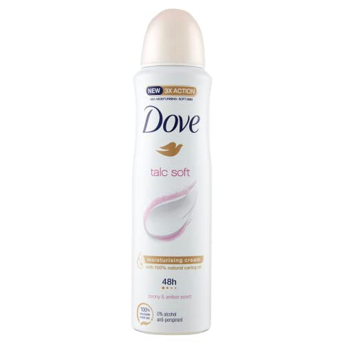 Dove, Deodorante Spray Talc Soft, con 1/4 Crema Idratante, Fragranza di Talco, Antitraspirante, Senza Alcool, Pelle Asciutta Fino a 48 Ore, Deodorante Uomo e Donna, 150 ml