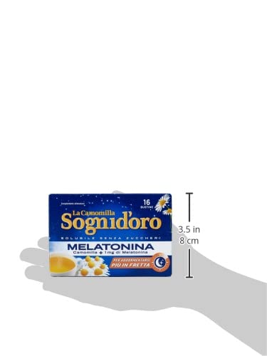 Camomilla Sogni d'oro solubile con melatonina, 16 Filtri, senza zuccheri e glutine, immediatamente solubile, facile da preparare, sonno rapido.