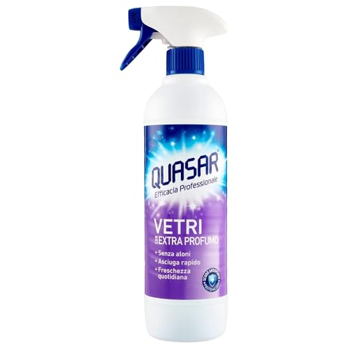 SET QUASAR: Detergente, VETRI Con EXTRA PROFUMO. Senza Aloni, Asciuga Rapido, Freschezza Quotidiana 580ml