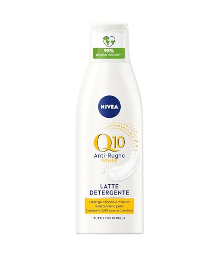 NIVEA Q10 Power Latte Detergente Viso + Antirughe da 200 ml, Detergente viso Idratante Anti-Età con Q10 e Creatina, Struccante viso idratante per pelle sensibile