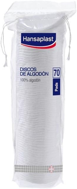 Hansaplast Dischetti cotone 100%, Cotone struccante dischetti per detersione e rimozione di smalto, Dischi per kit pronto soccorso, 1 confezione da 70 pezzi