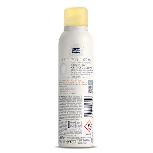 Neutro Roberts, Deodorante Spray Fresco, Zero Sali di Alluminio, Zero Macchie, con Puro Olio di Glicerina, Deodorante Uomo e Donna, Dermatologicamente testato, 150 ml