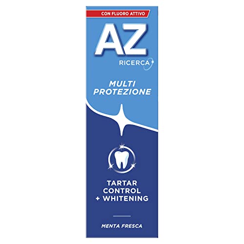 Dentifricio AZ Multi Protezione Tartaro Control, con Azione Sbiancante, Previene il Tataro, Extra Freschezza, Rimuove le macchie superficiali, Maxi Formato da 6 Confezioni X 75ml