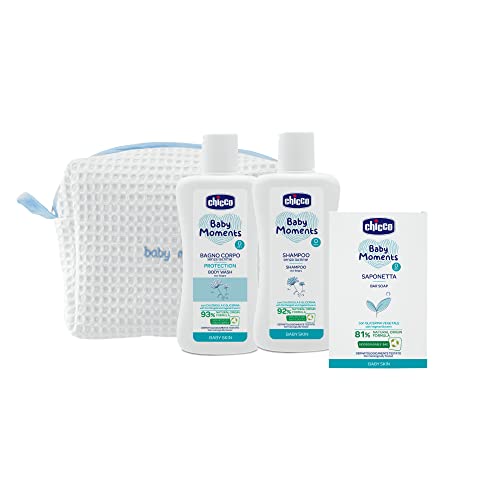 Chicco Baby Moments Set Igiene Neonato, Set Comprende Bagno Corpo, Shampoo E Saponetta, Adatto Per Pelli Sensibili Dei Bambini, BeautyBauty Bag con Zip, Idea Regalo, Cofanetto Regalo, 0 Mesi+