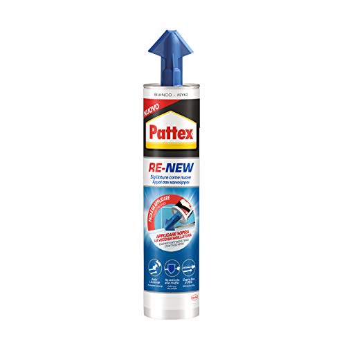 Pattex RE-NEW Bianco, Silicone Sigillante Bianco per Rinnovare le Sigillature ed Eliminare la Muffa, Tripla Azione Antimuffa, Rinnova Fughe e Piastrelle, Autolisciante