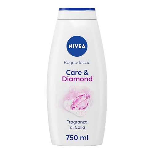 NIVEA Bagnodoccia Care & Diamond 750 ml, Bagnoschiuma in crema detergente e idratante, Crema docciaschiuma arricchita con Vitamine C, E e Oli Nutrienti dal profumo floreale di Calla