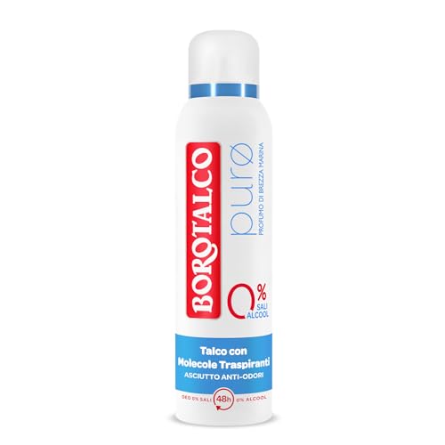 Borotalco, Deodorante Spray Puro Brezza Marina, con Talco con Molecole Traspiranti, Senza Alcool e Sali di Alluminio, Asciutto Anti-Odori, 48h di Efficacia, Profumo Marino - 1 Flacone da 150 ml