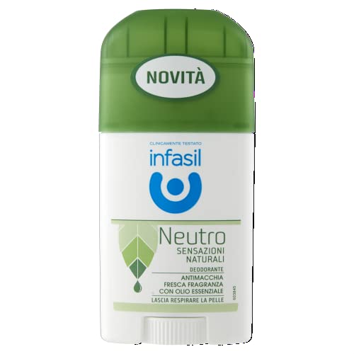 Infasil Neutro Sensazioni Naturali, Deodorante Stick Antimacchia Senza Sali di Alluminio, Efficace fino a 24H, Fragranza con Olio Essenziale, Delicato sulla Pelle, 12 Deodoranti da 50 ml