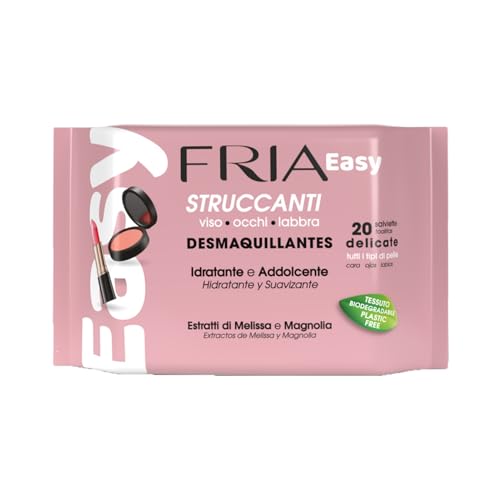 Fria Easy Salviette Struccanti, con Estratti di Melissa e Magnolia ad Effetto Idratante e Addolcente sulla Pelle, Dermatologicamente Testate, Confezione da 20 Salviette