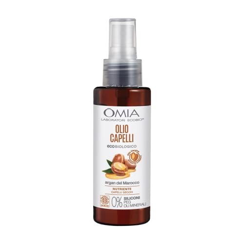 Omia, Olio Capelli Eco Bio con Olio di Argan del Marocco, Per Capelli Secchi, Spenti e Fragili, Azione Nutriente e Ristrutturante, Senza Siliconi, Dermatologicamente Testato - Flacone da 100 ml