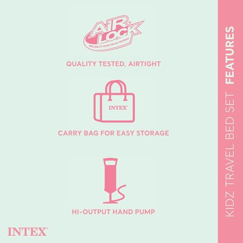 Intex Inflatable Kidz Travel Bed Set: Includes Hand Pump and Carry Bag – Removable Mattress