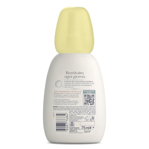 Neutro Roberts, Deodorante Vapo Fresco Giallo, Bergamotto e Zenzero, Zero Sali di Alluminio, Con Puro Olio di Glicerina, Deodorante Uomo e Donna, Plastica 100% riciclata, 75 ml, Zero gas 48h
