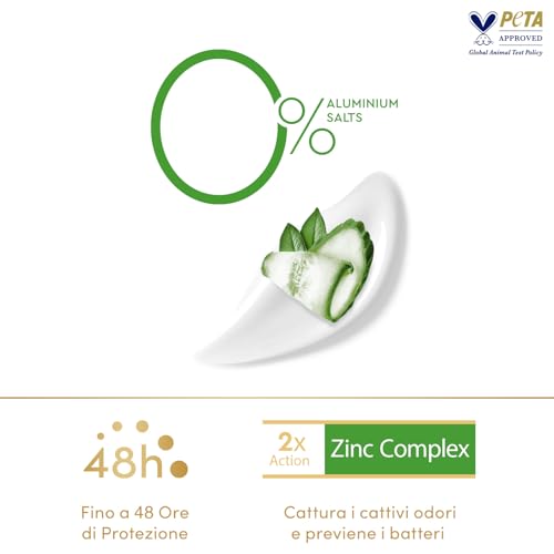 Dove, Deodorante Roll On Advanced 0% Sali Go Fresh Cetriolo, Deodorante Antitraspirante, Formula Senza Alcol e Sali di Alluminio, Protezione Fino a 48 Ore, Deodorante Uomo e Donna, 50ml