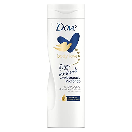 Dove, Crema Corpo Abbraccio Profondo, Crema Corpo Idratante per Pelle Secca, Dona Idratazione Profonda per 48h, Pelle Morbida e Luminosa con Ceramide Restoring Serum, Dermatologicamente Testata, 400ml