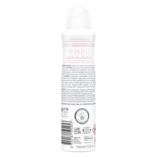 Deodorante Dove Spray Whole Body Deo 150ml, Deodorante per Tutto il Corpo, Profumo di Lamponi e Rosa, Protezione dagli Odori fino a 72 ore, Dermatologicamente Testato, Formula Antimacchie