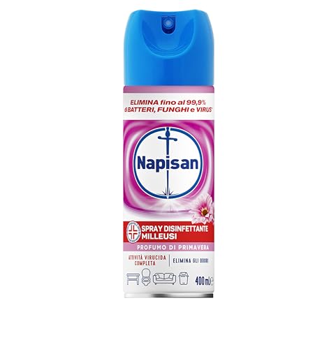 Napisan Spray Disinfettante Milleusi, per Tessuti e Superfici, Fragranza Profumo di Primavera, Spray da 400ml