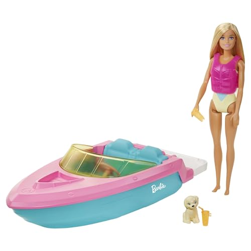 Barbie Boat with Puppy and Accessories - Floating in the Water - Gift for Children from 3 to 7 Years