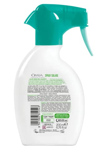Omia - Spray Solare Protettivo SPF50+ Viso e Corpo con Aloe Vera del Salento, Protezione Solare Molto Alta, Per Pelli Molto Chiare e Sensibili al Sole, Dermatologicamente Testato, Flacone da 200 ml