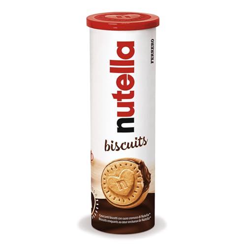 Nutella Biscuits Tubo - Croccanti Biscotti con un Cremoso Ripieno di Nutella, con Farina di Frumento e Zucchero di Canna, Ideali come Colazione, Snack e Merenda, 1 Confezione da 166 gr