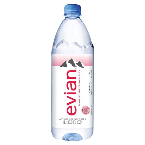 Evian - Acqua di sorgente naturale (una confezione da 12 bottiglie singole, ogni bottiglia è 1 litro) acqua di sorgente filtrata naturalmente in bottiglie grandi