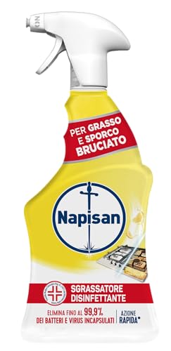 Napisan Spray Sgrassatore Disinfettante al Limone, Confezione da 12 pz da 740 ml di Sgrassatore Disinfettante, Spray da 740 ml