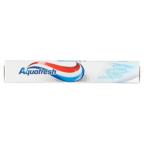 Aquafresh Dentifricio White & Brilliant, denti visibilmente più bianchi in 7 giorni, Smalto Forte, Gengive Sane, Alito Fresco, Scudo Anti-Macchie, pacco da 12 x 75ml