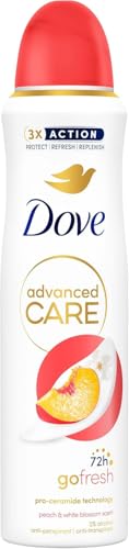 Dove Deodorante Spray Advanced Care Go Fresh Pesca, con Formula Idratante e Delicata sulla Pelle, Senza Alcol, Pelle Asciutta Fino a 72 Ore, Deodorante Uomo e Donna, 150ml