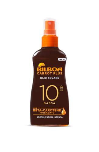 Bilboa Carrot Plus, Olio Solare Spray SPF 10, Olio Abbronzante Corpo, Formula con Betacarotene per una Abbronzatura Intensa e Duratura, Resistente all'Acqua, Dermatologicamente Testato - 200 ml