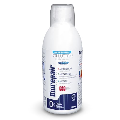 Biorepair, Collutorio Denti Sensibili 3 in 1: Antibatterico, Anticarie, Antisensibilità, con microRepair ripara-smalto e Zinco PCA. Senza Fluoro ne Clorexidina, Confezione da 500ml