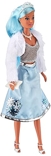 Simba Steffi Love Ice Glam 105733491 - Bambola moderna con giacca di pelliccia e gonna a doppio strato con fiocchi di neve, con accessori