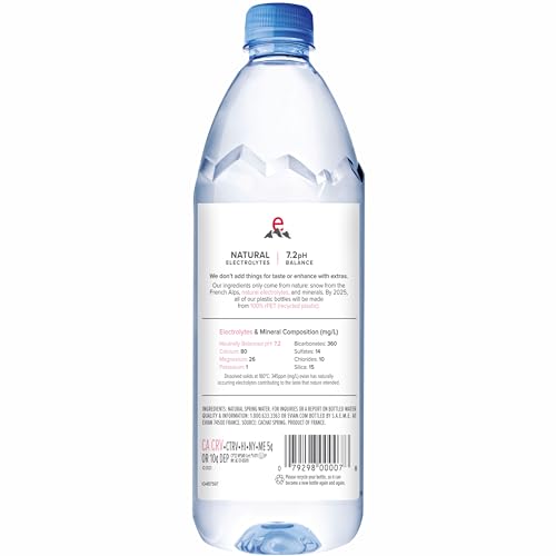 Evian - Acqua di sorgente naturale (una confezione da 12 bottiglie singole, ogni bottiglia è 1 litro) acqua di sorgente filtrata naturalmente in bottiglie grandi
