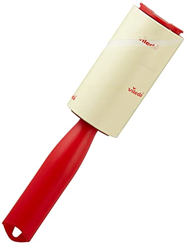 Vileda Margherita Maxi Rullo Spazzola Adesiva, Levapelucchi, per Peli di Animali, Capelli, Pelucchi, 58 Fogli Adesivi Pretagliati per Confezione, Manico Ergonomico, Rosso/Bianco