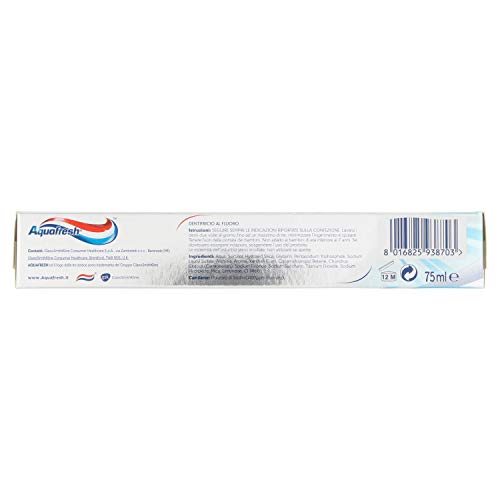 Aquafresh Dentifricio White & Brilliant, denti visibilmente più bianchi in 7 giorni, Smalto Forte, Gengive Sane, Alito Fresco, Scudo Anti-Macchie, pacco da 12 x 75ml