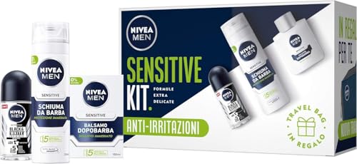 Nivea Men Sensitive Shave & Care Kit, Set Regalo Uomo con Balsamo Dopobarba Sensitive 100 ml