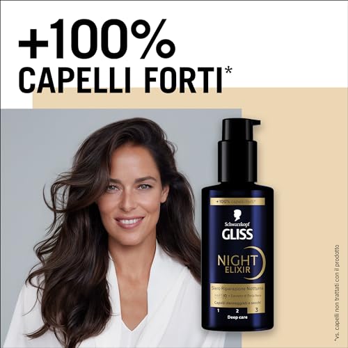 Schwarzkopf Gliss Night Elixir Siero Riparazione Notturna 100ml, Siero capelli con HAPTIQ System ed Estratto di Perla Nera, Prodotti per capelli danneggiati e secchi