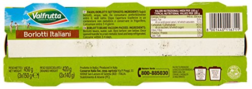 Valfrutta - Borlotti, Cotti A Vapore - 4 confezioni da 3 pezzi da 150 g [12 pezzi, 1800 g]