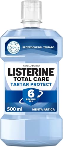LISTERINE Collutorio Total Care Tartar Protect, Collutorio al gusto di Menta Artica, Collutorio con 6 benefici in 1 per una pulizia denti tartaro accurata e un'igiene orale completa, 500 ml