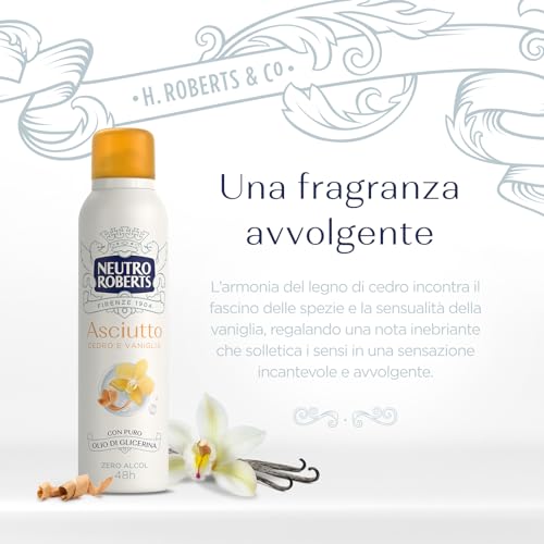 Neutro Roberts, Deodorante Spray Asciutto, Zero Alcol, Con Puro olio di Glicerina, Deodorante Uomo e Donna, Dermatologicamente testato