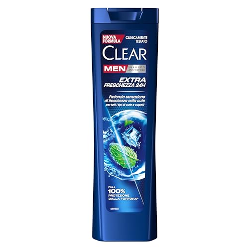 Clear Shampoo Extra Freschezza 24h, Shampoo Antiforfora con Niacinamide e Mentolo, Dona una Sensazione di Freschezza, Shampoo Uomo, Fino a 100% Protezione dalla Forfora*, Formato 225ml