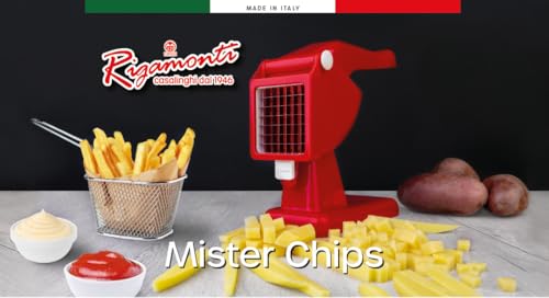 Rigamonti 496111 TRANCIAPATATE MM.9X9 M.Chips, Corpo in Polipropilene Lame griglia in Acciaio Inox indurito Piedini in Silicone, True Red