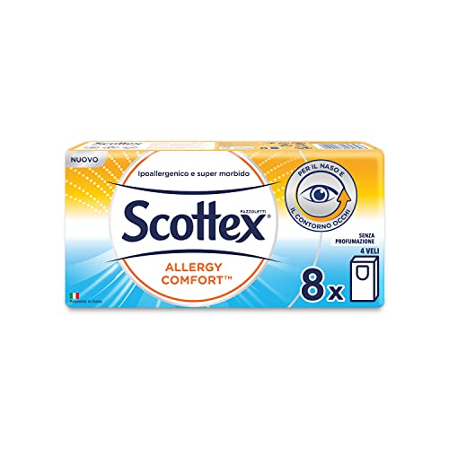 Scottex Fazzoletti di Carta Allergy Comfort, Box Fazzoletti Ultra Delicati, Senza Profumo, Ideali per Pelli Sensibili, 56 Veline