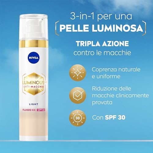 NIVEA Cellular Luminous630 Fluido CC Cream SPF 30 3-in-1 40 ml Crema colorata viso con pigmenti incapsulati e tripla azione anti-macchie antimacchie Acido Ialuronico