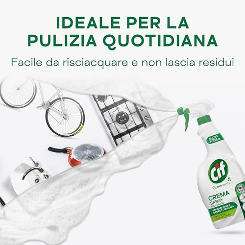 Cif Crema Spray Multiuso, Formula Potenziata e Innovativa, Adatto a Tutte le Superfici, Efficace sullo Sporco Ostinato, Facile da Risciacquare, Formula Green Active, 650 ml