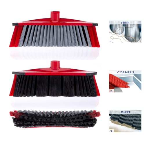 Vileda 3Action Scopa per Interni con 3 Diverse Setole, Rosso - Grigio, 28 x 14 x 4 Cm