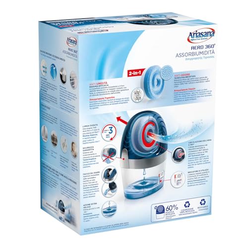 Ariasana Aero 360° Assorbiumidità Antiodore 2in1 Deumidificatore in Plastica Riciclata Non Elettrico Previene Condensa Muffa