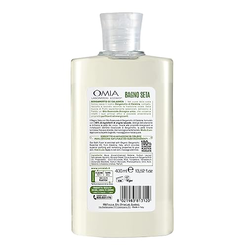 Omia, Bagno Seta Erboristico Olio di Jojoba, Bagnoschiuma Ideale per Pelli Secche e Ruvide, Azione Idratante - Dermatologicamente Testato, Senza Parabeni e Siliconi, Nichel Free - 400 ml
