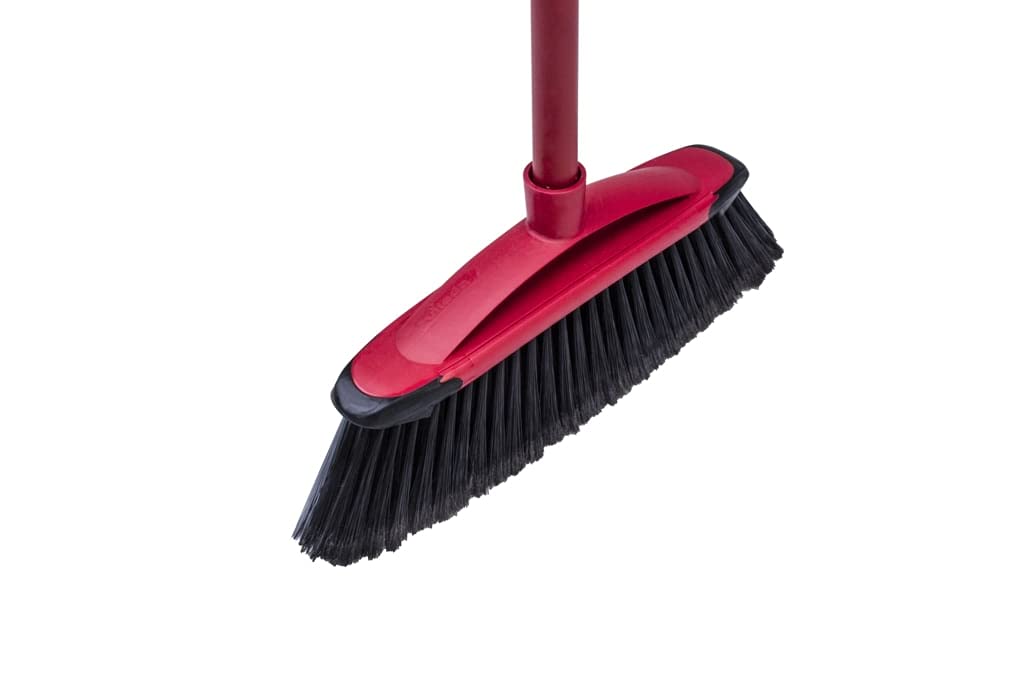 Vileda Classica 2 in 1 Scopa con Manico, Fibre per Polvere e Capelli, Plastica, Rosso/Nero, 32x5.3x78 cm