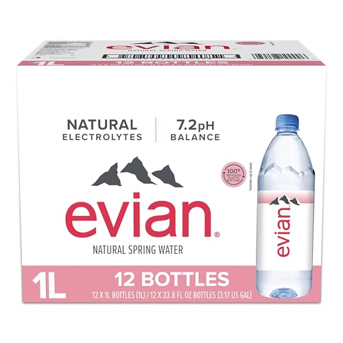 Evian - Acqua di sorgente naturale (una confezione da 12 bottiglie singole, ogni bottiglia è 1 litro) acqua di sorgente filtrata naturalmente in bottiglie grandi