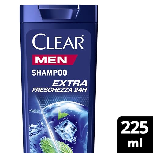Clear Shampoo Extra Freschezza 24h, Shampoo Antiforfora con Niacinamide e Mentolo, Dona una Sensazione di Freschezza, Shampoo Uomo, Fino a 100% Protezione dalla Forfora*, Formato 225ml