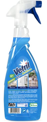 Vetril - Detergente Spray Vetri e Superfici con Antipolvere, Azione Antistatica e Brillantezza Senza Aloni, Ipoallergenico, 650 ml